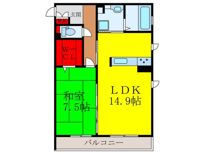 グリシンヌカーサ(1LDK/2階)の間取り写真
