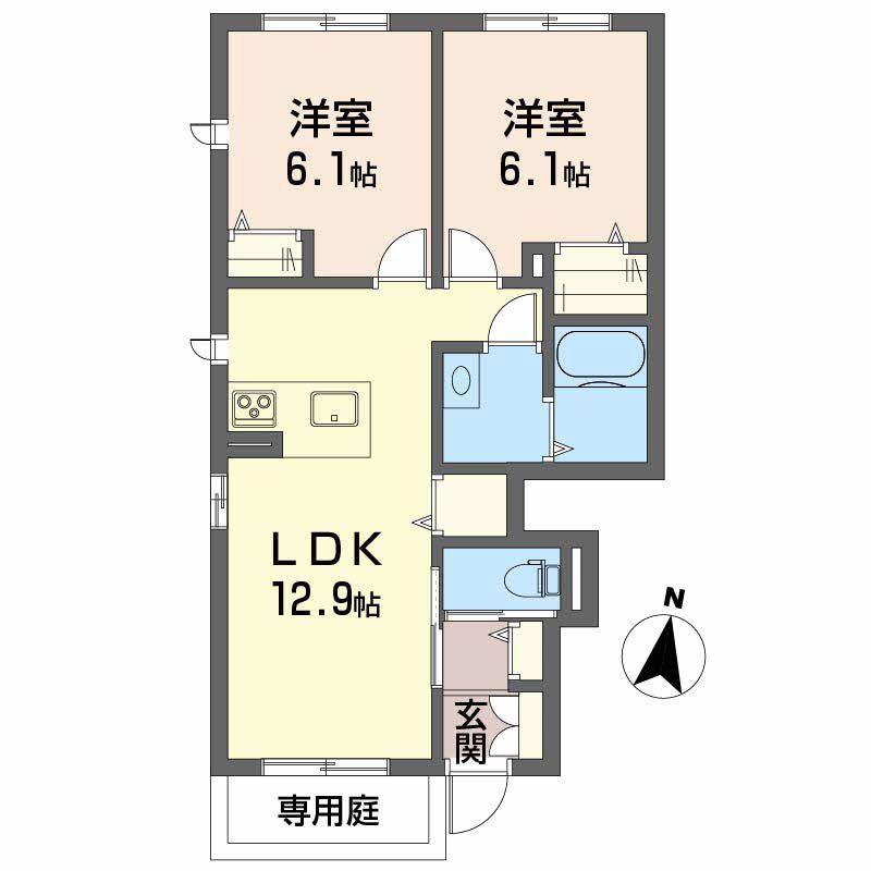 カメリアガーデン タクミ(2LDK/1階)の間取り写真