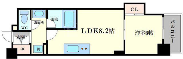 マスターズレジデンス道頓堀III(1LDK/2階)の間取り写真