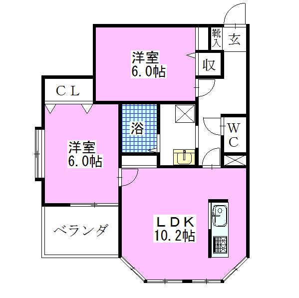 スリール(2LDK/1階)の間取り写真