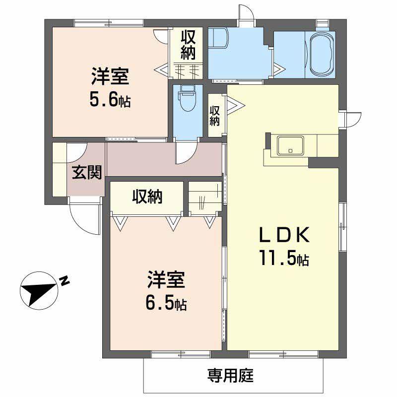 サンビーム串山 E棟(2LDK/1階)の間取り写真