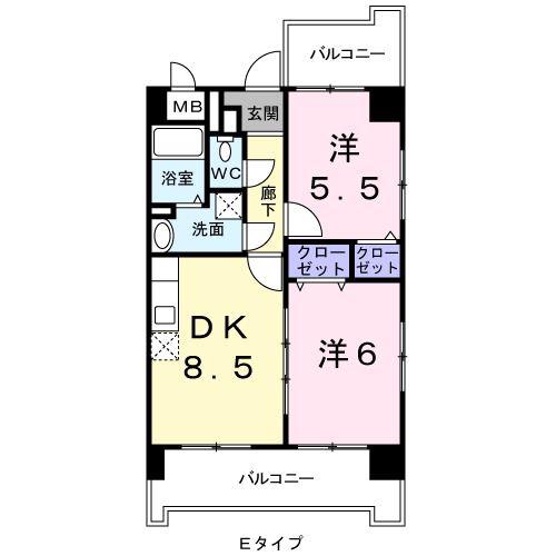 ヒルズ天神(2DK/3階)の間取り写真