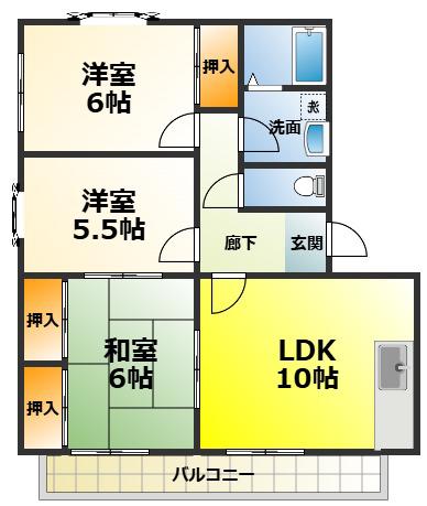 ヴィブレ大歳(3LDK/2階)の間取り写真