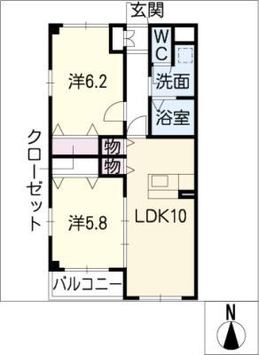 メルベーユまりも B棟(2LDK/2階)の間取り写真
