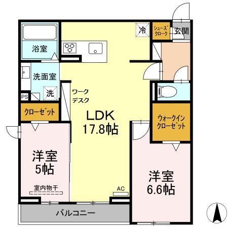 フューカスト(2LDK/3階)の間取り写真