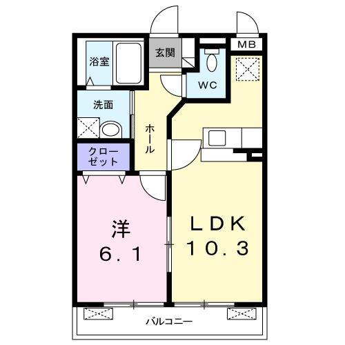 ウイングレジデンス(1LDK/2階)の間取り写真