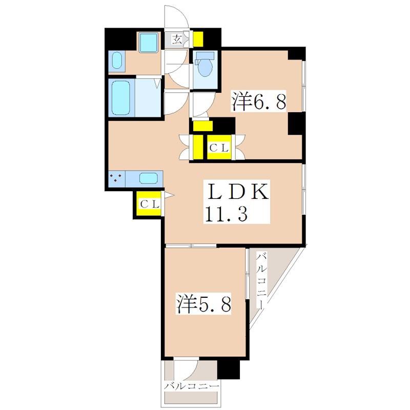 コンフォルト東谷山(2LDK/3階)の間取り写真