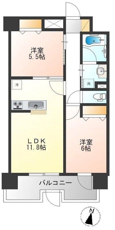 JOIE方南町(2LDK/1階)の間取り写真