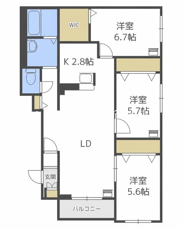 I CERA 北32条(3LDK/3階)の間取り写真