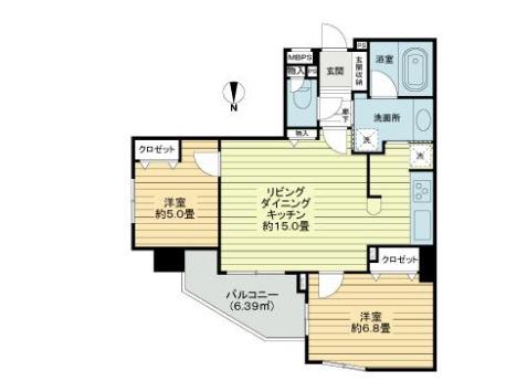 ライオンズシティ東陽町親水公園(2LDK/12階)の間取り写真
