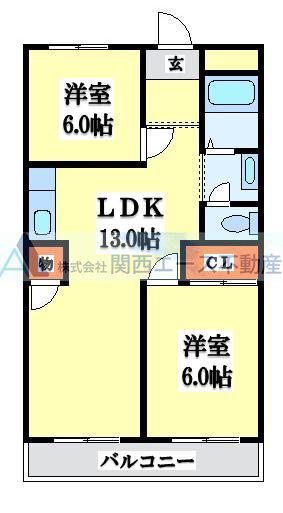 第2高山ハイツ(2LDK/5階)の間取り写真