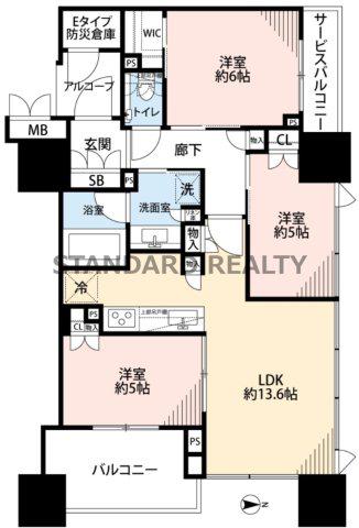 THE CROSS CITY TOWER(3LDK/4階)の間取り写真