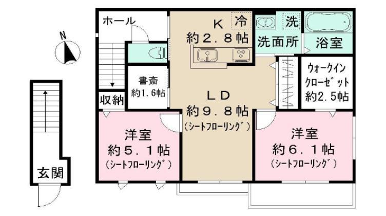 サウダージ桜丘(2LDK/2階)の間取り写真