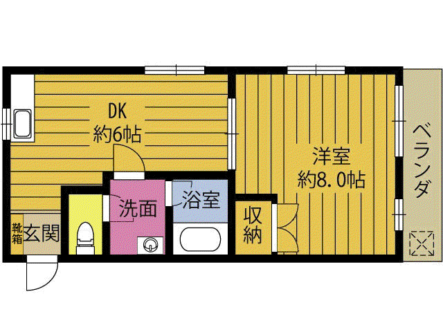 フラワーハイツ森町B(1DK/3階)の間取り写真