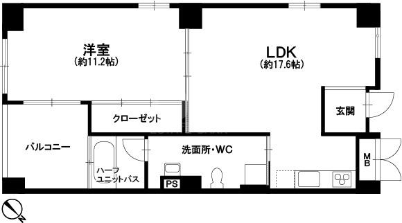フェイズイン山王(1LDK/4階)の間取り写真