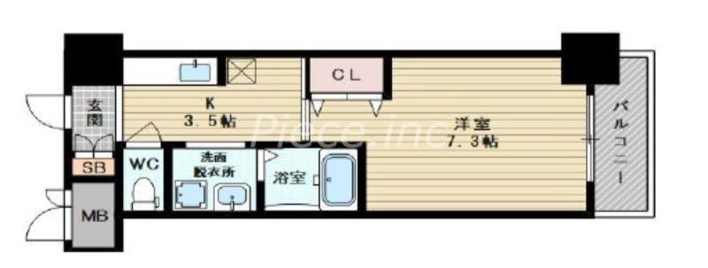 ローズコーポ本町(1K/2階)の間取り写真