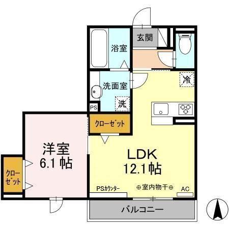 D-ROOM六条福寿町(1LDK/2階)の間取り写真
