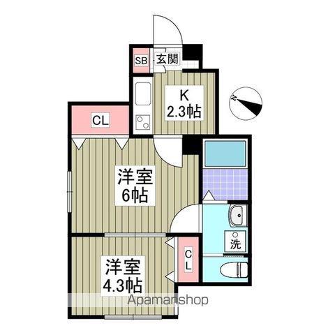 ヒルサイド西が丘(2K/1階)の間取り写真