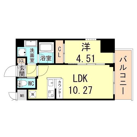 プレジオ武庫川ASIAN(1LDK/2階)の間取り写真