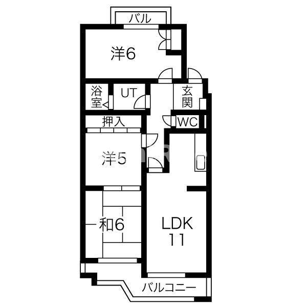 桜花城レジデンス(3LDK/3階)の間取り写真