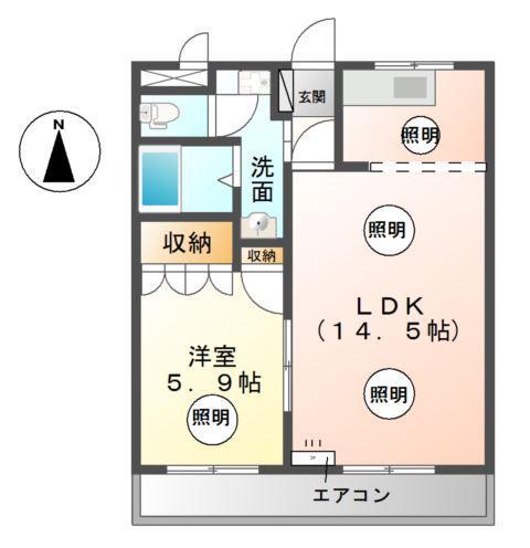 BELLE CIEL(1LDK/2階)の間取り写真