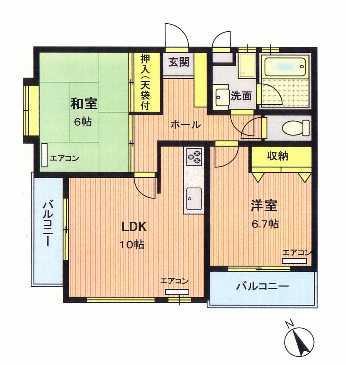 ヴォーンリヒ中田(2LDK/2階)の間取り写真