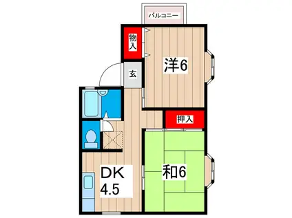 ハイツ佳和(2DK/2階)の間取り写真