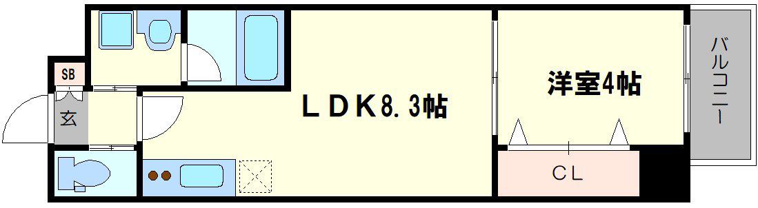 コンフォリア西天満(1LDK/12階)の間取り写真