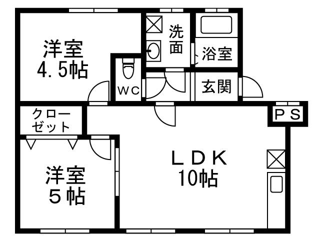 ウイングコート サービス(2LDK/2階)の間取り写真