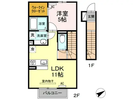 コスモ三萩野(1LDK/2階)の間取り写真