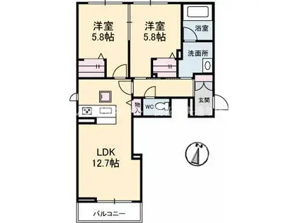 シャーメゾンJH丸亀(2LDK/1階)の間取り写真