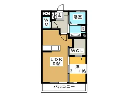 レセンテ塚田(1LDK/3階)の間取り写真