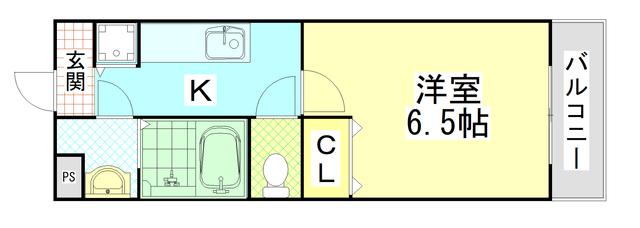 ラフィネ弓削(1K/2階)の間取り写真
