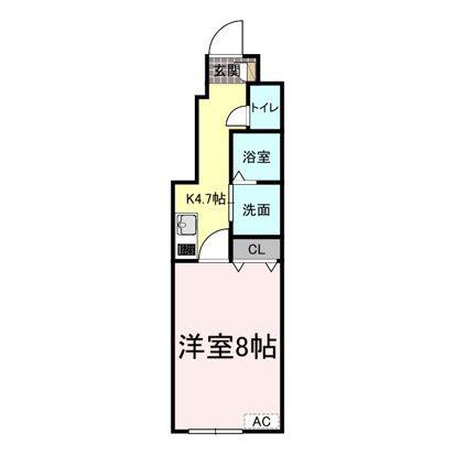 ガーデンヒルズ長者町(1K/1階)の間取り写真