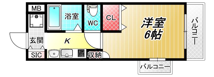 大宝グランシャリオ(1K/2階)の間取り写真