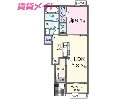 ひかり B(1LDK/1階)の間取り写真