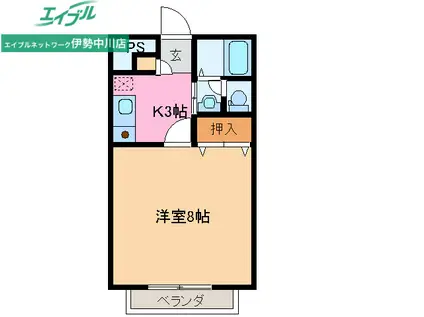 ベルリード嬉野(1K/2階)の間取り写真