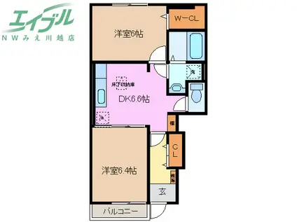 レジデンスアプリコットI(2DK/1階)の間取り写真