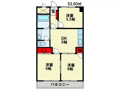 ライフ・モア本城A棟(3DK/2階)の間取り写真