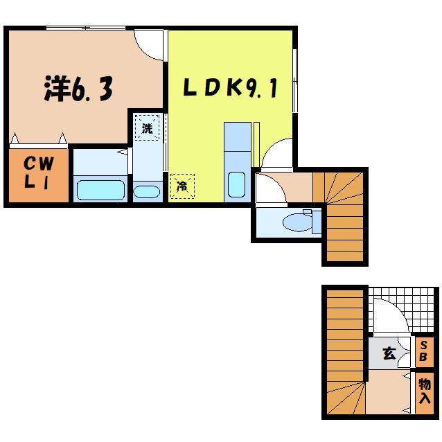 K・グランデ倉賀野(1LDK/2階)の間取り写真
