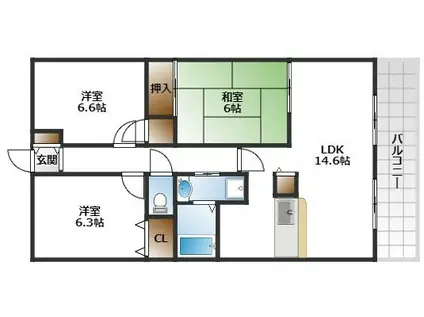 ボヌール千里中央弐番館(3LDK/3階)の間取り写真
