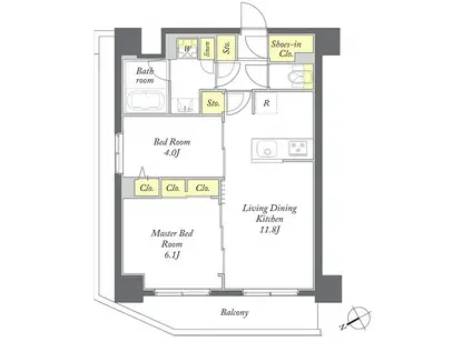 DIMUS根岸(2LDK/4階)の間取り写真