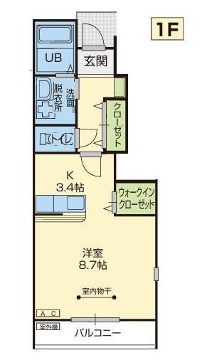 アヴァンスB棟(1K/1階)の間取り写真