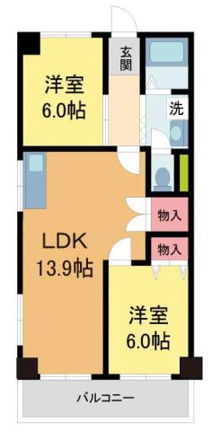宝塚第三バイオレット(2LDK/5階)の間取り写真