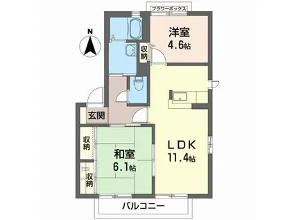 リヴェールA(2LDK/2階)の間取り写真