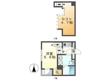 ハーモニーテラス志賀町VI(1K/1階)の間取り写真