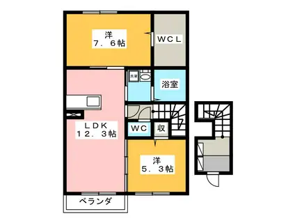 シャトーアサヒIV(2LDK/2階)の間取り写真