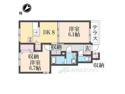 バスケ ド フルール B(2DK/1階)の間取り写真