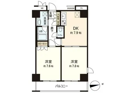 レジデンス仙台駅東(2DK/10階)の間取り写真