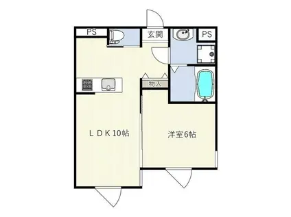 INOVE二子新地(1LDK/4階)の間取り写真